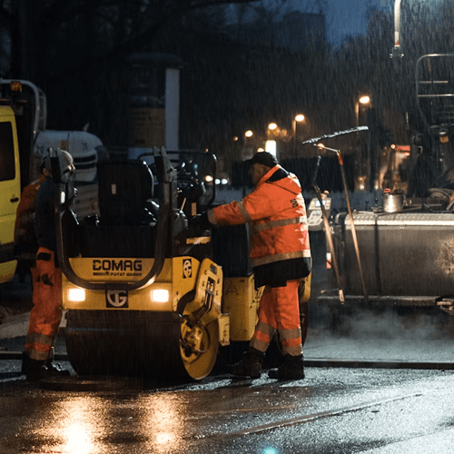 Road workers at night